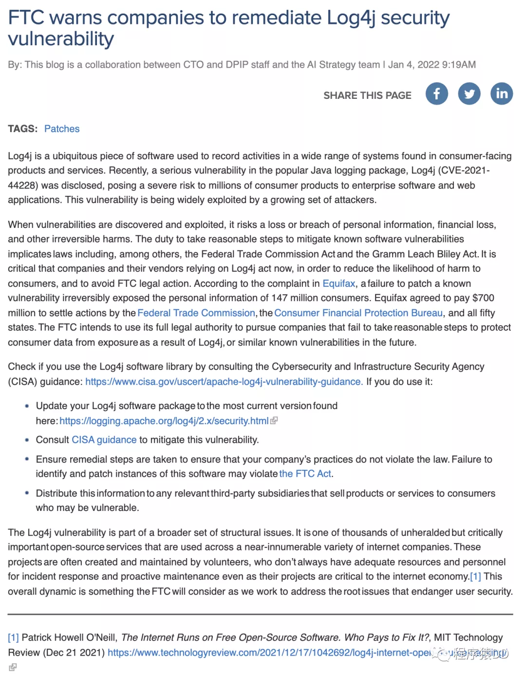 FTC 警告：Log4j2 的漏洞还不修，或将被采取法律行动